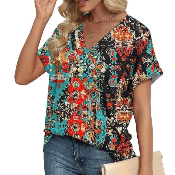 Summer Tops for Women 2026 Work Shirts for Women Trendy Going out Womens Blouse Womens Short Sleeve Blouses Floral