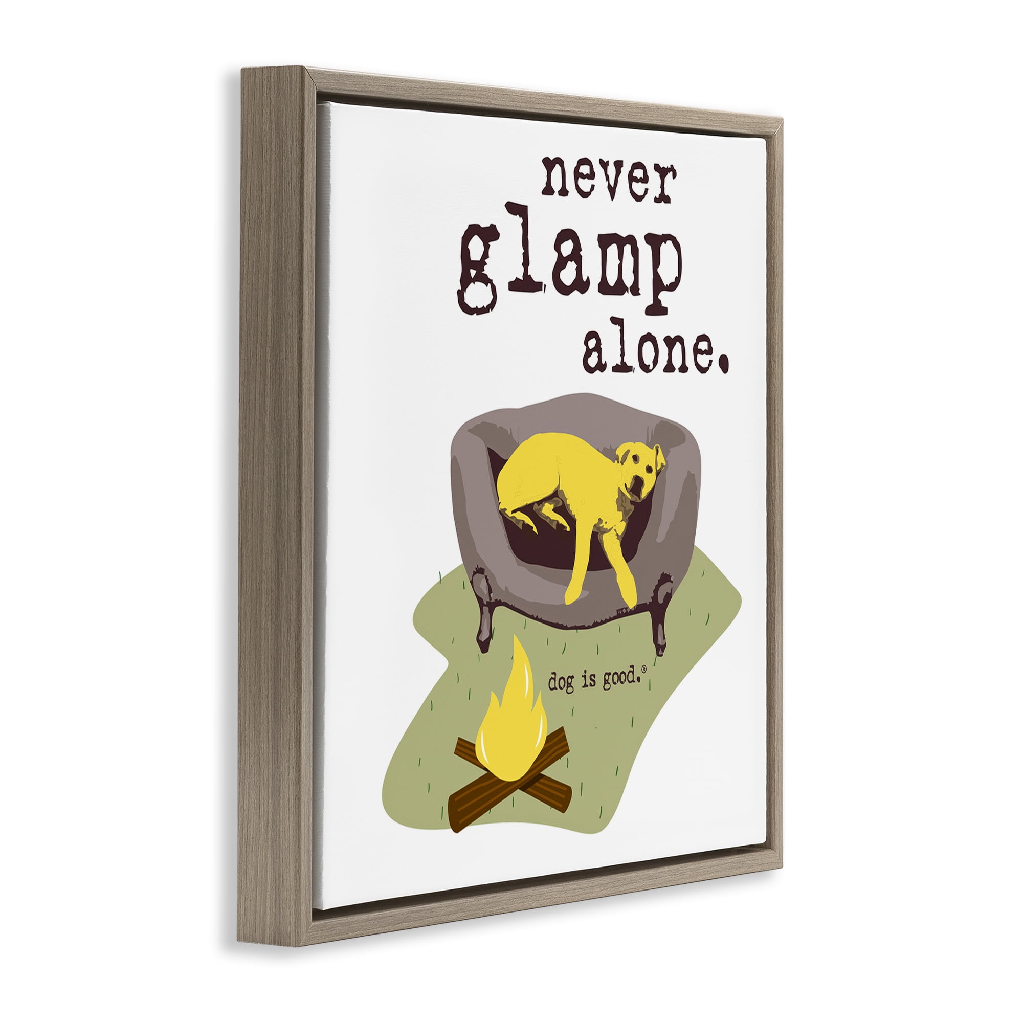 Stupell Industries Never Glamp Alone Dog Animals Painting Brown Floater Framed Canvas Art Print Wall Art, 18 x 18