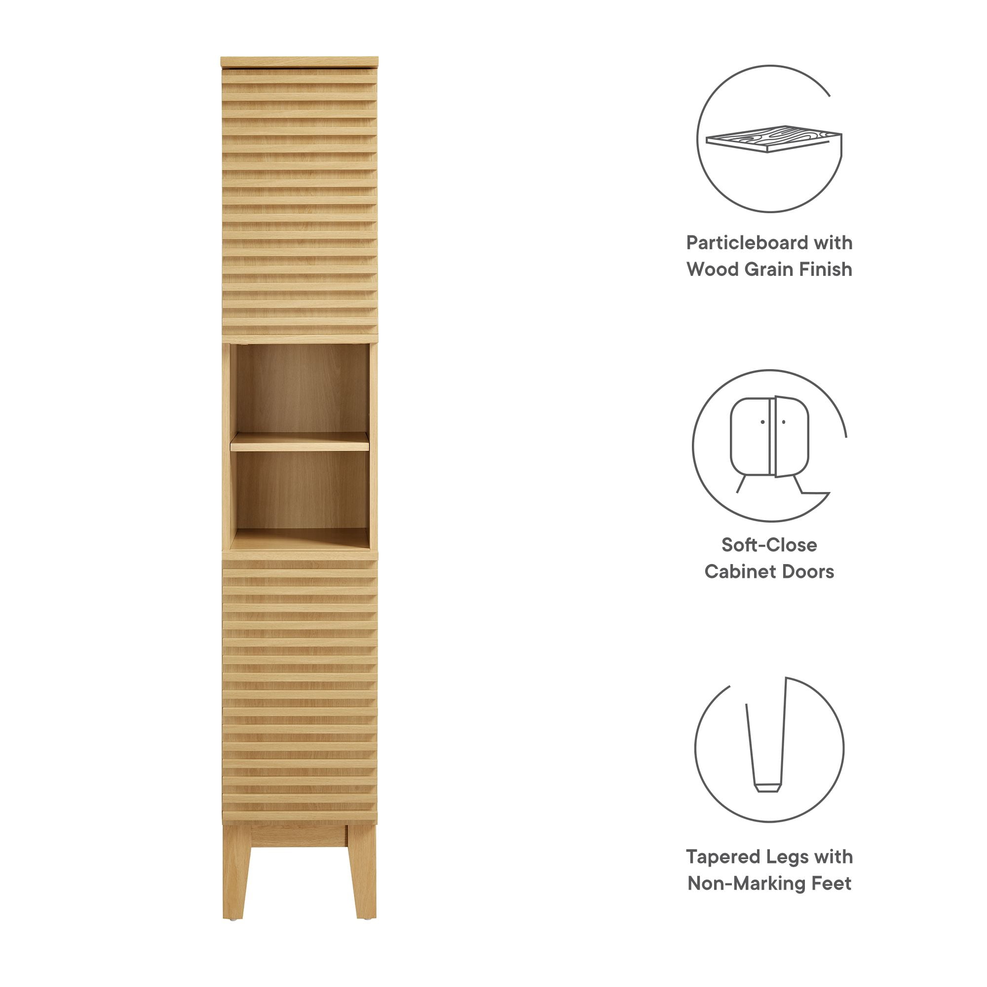 Modway Render Tall Narrow Bathroom Storage Cabinet in Oak