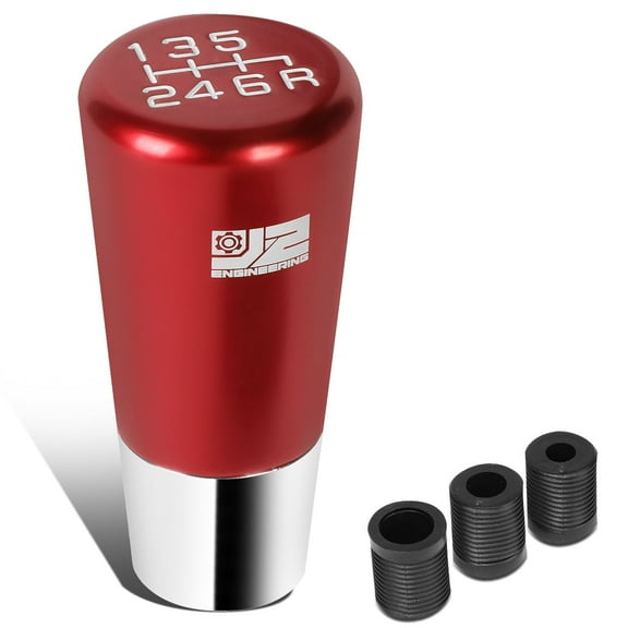 J2 Engineering Universal Red Manual Car Shifter Knob Aluminum Tapered Cylindrical Shape with Adapter J2-SK-009-RD