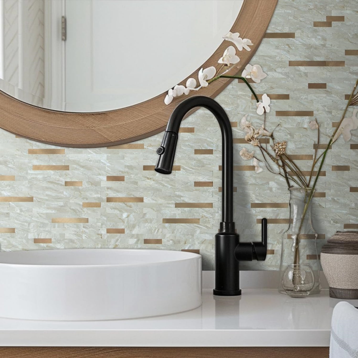 20 Sheets Faux Stone Peel and Stick Backsplash, Light Brown Marble Look PVC Wall Tiles Stick on Backsplash for Kitchen