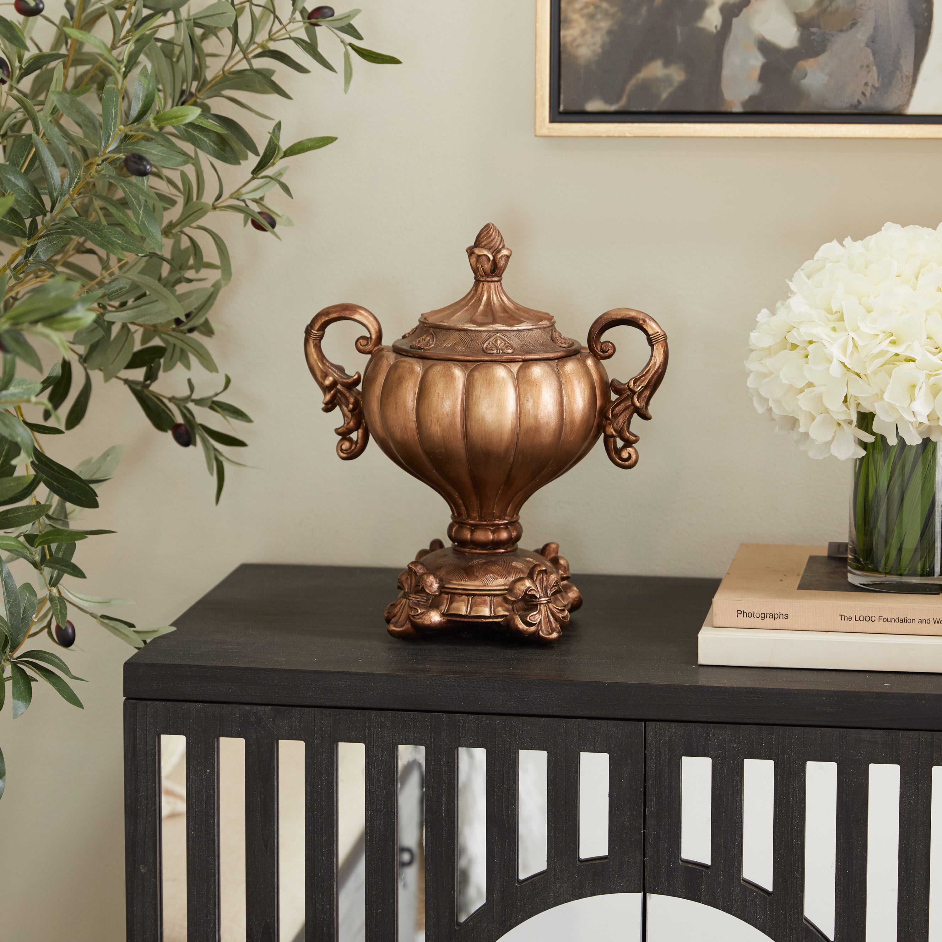 DecMode 12" x 13" Bronze Polystone Decorative Jars, 1-Piece