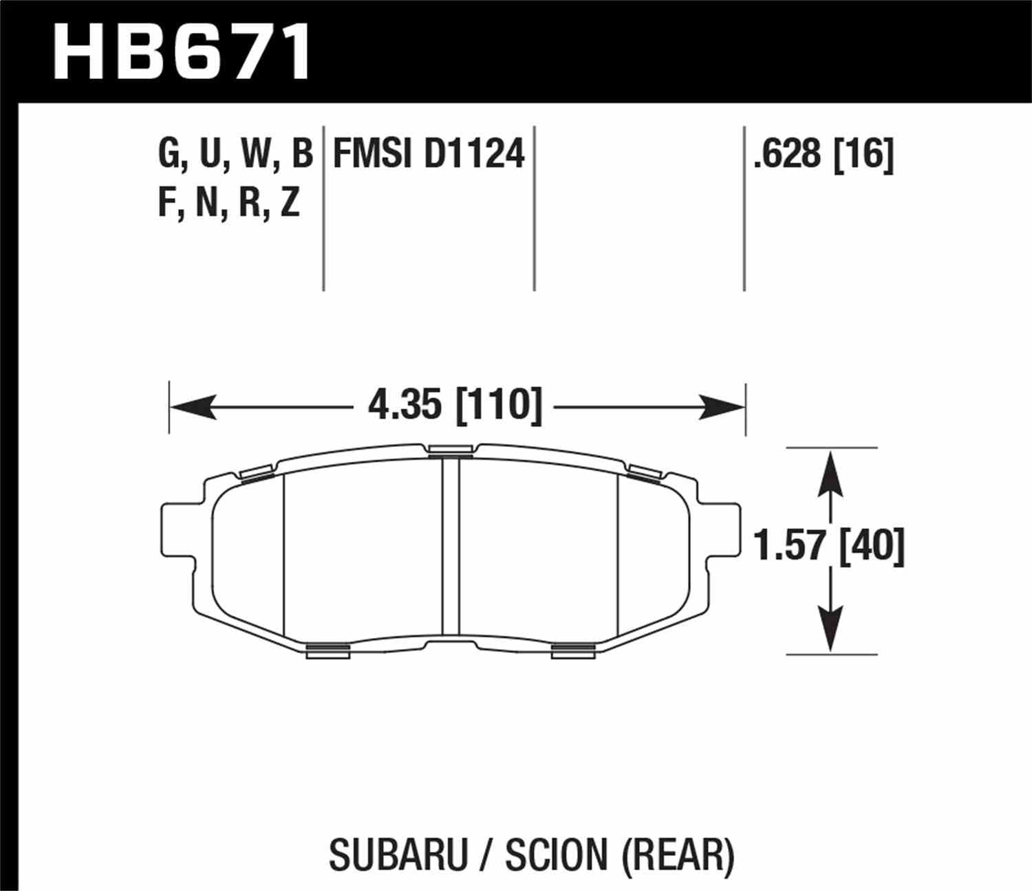 Hawk 11+ Subaru Legacy GT HPS Street Rear Brake Pads Fits select: 2015 SUBARU FORESTER 2.5I PREMIUM, 2013-2016 TOYOTA SCION FR-S