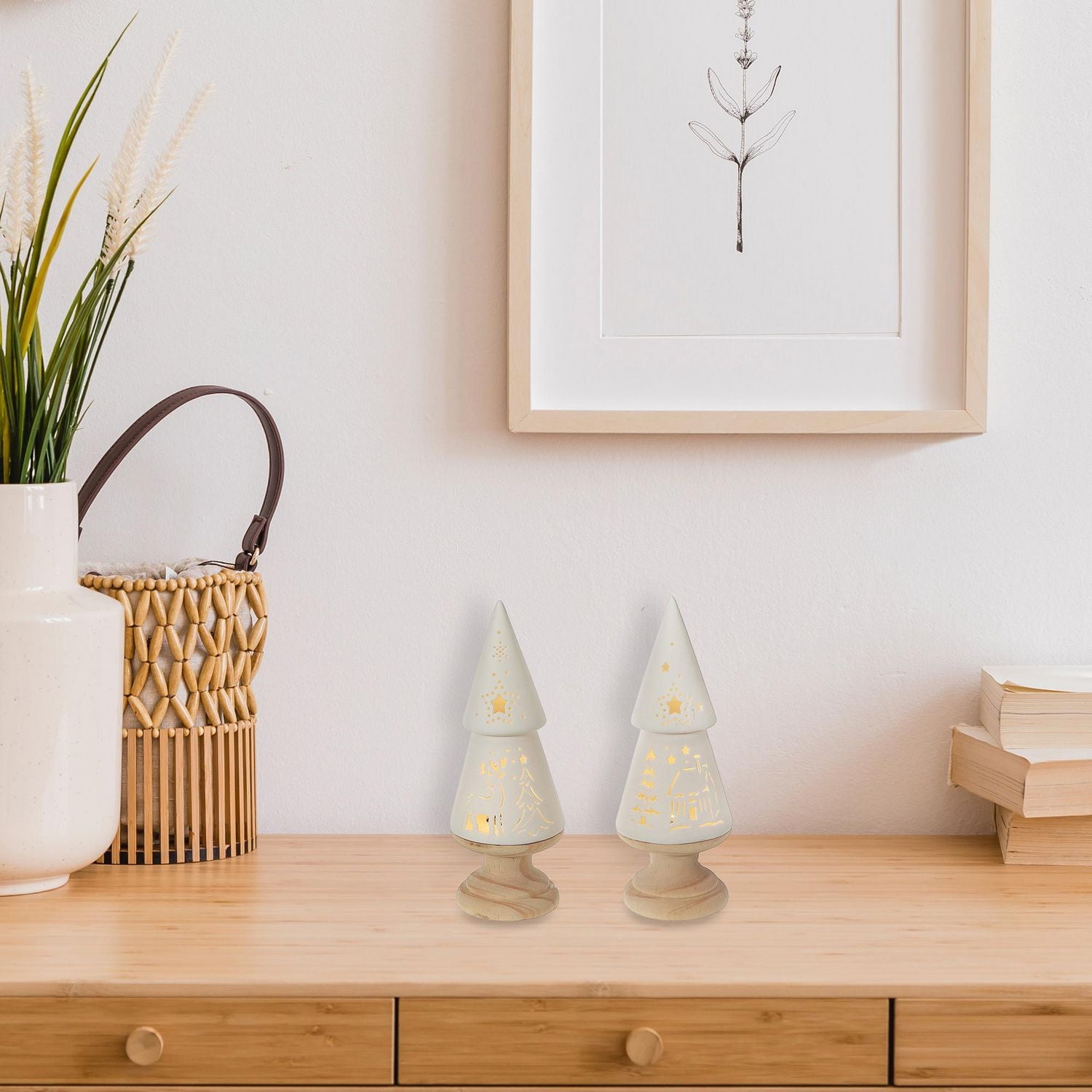 Arbre En Céramique À Led Avec Base En Bois