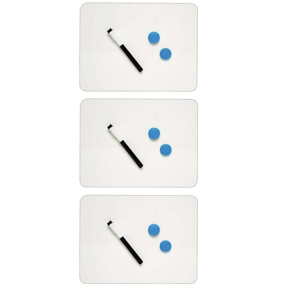 Charles Leonard Magnetic Dry Erase Board, Two Sided, Plain/Plain, 9" x 12", Pack of 3
