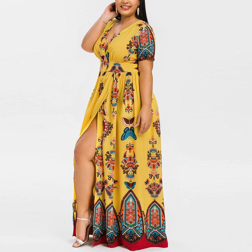 Long sleeve plunge shop vintage print maxi dress