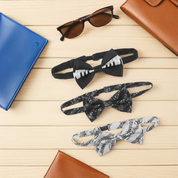 AURARMLET 3Pcs Polyester Piano Bow Tie Pre-Tied Clip on Music Note Neckwear for Wedding and Performer Events