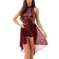 thumbnail image 5 of Aiihoo Shiny Sequins Lyrical Dance Dress Modern Contemporary High-Low Skirted Leotard Dancewear for Women Burgundy XXL, 5 of 7