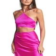 thumbnail image 2 of PENGXIANG Women Summer 2 Pieces Clothes Outfits Solid Color Tie-Up Halter Neck Sleeveless Tank Tops and Ruffles Irregular Long Skirts Set, 2 of 5
