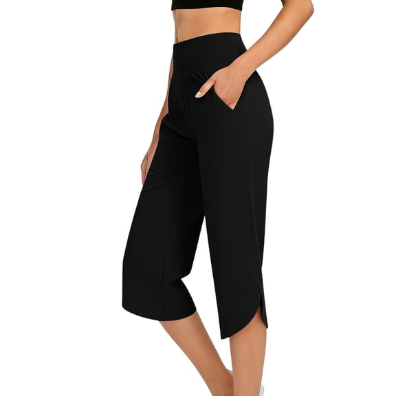 DISKEBUISS Women's Yoga Capris High Waist Stretch Capri Pants with Pockets for Daily Casual Athletic & Workout