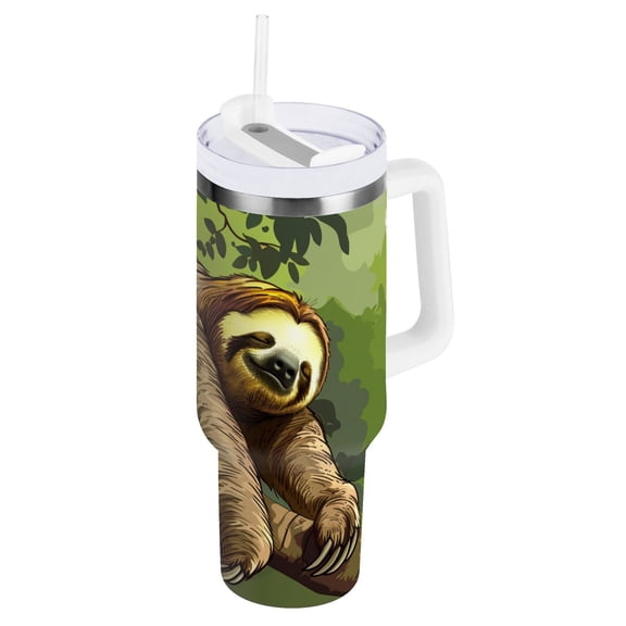 JSTEL Sleeping Sloth Animal 40 oz Tumbler Stainless Steel Water Bottle Vacuum Insulated Cup with Straw Lid & Handle For Travel Car Cup Holder