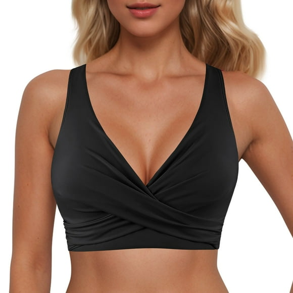 Women's Lace Up Underwire Bikini Top Push Up Swimwear Full Coverage Bathing Suit Crop Top with Tie Back Design