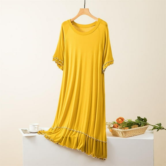 Long Nightgowns for Women Plus Size Summer Sleep shirts Half Sleeve Lightweight Comfy Crewneck Maxi T-Shirt Dress