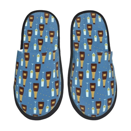 Balery Bottle And Glass Slient Indoor Furry Fleece Comfort House Shoes Soft Non-Slip Home Shoes Cotton slippers House Slippers-- Medium