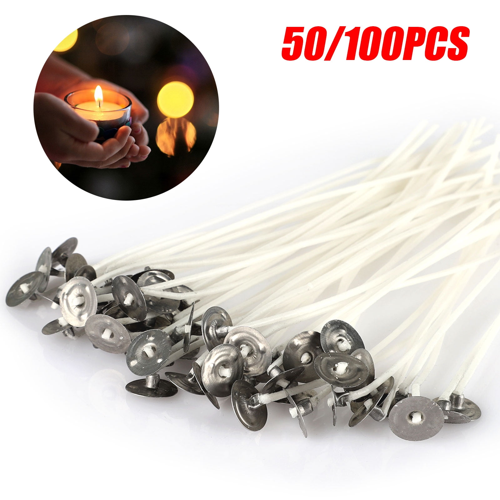 30 Pcs 10cm Cotton Core Waxed Wicks with Sustainer for Candle Making Affordable 