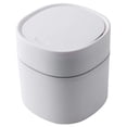 thumbnail image 1 of Mini bote de basura de plástico moderno con tapa - Papelera para tocador de baño, escritorio, mesa o mesa de café - 2 litros (prensa cuadrada - blanco), 1 of 5