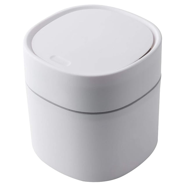 Mini bote de basura de plástico moderno con tapa - Papelera para tocador de baño, escritorio, mesa o mesa de café - 2 litros (prensa cuadrada - blanco)