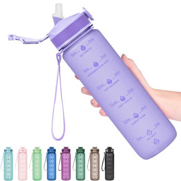 Botellas De Agua Hyeta De 32 Oz Con Pajita: Manténgase Motivado E Hidratado Con Horarios Convenientes Para Beber Marcas Duraderas A Prueba De Fugas