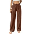 thumbnail image 3 of Women's & Women's Plus Straight Leg Pants, Button Zip Closure Solid Pants with Side Pockets, Lounge Business Casual Office Wear | VerBelle,Wine S, 3 of 7