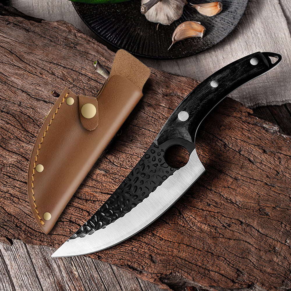 XSG Kitchen Knives Set Hand Forged Outdoor Machete Climbing Fishing Camping  Chop Wood Viking Knife Steel Handle With Scabbard