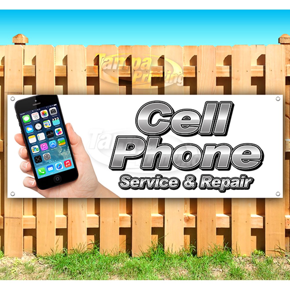 CELL PHONE SERVICE & REPAIR 13 oz Vinyl Banner With Metal Grommets