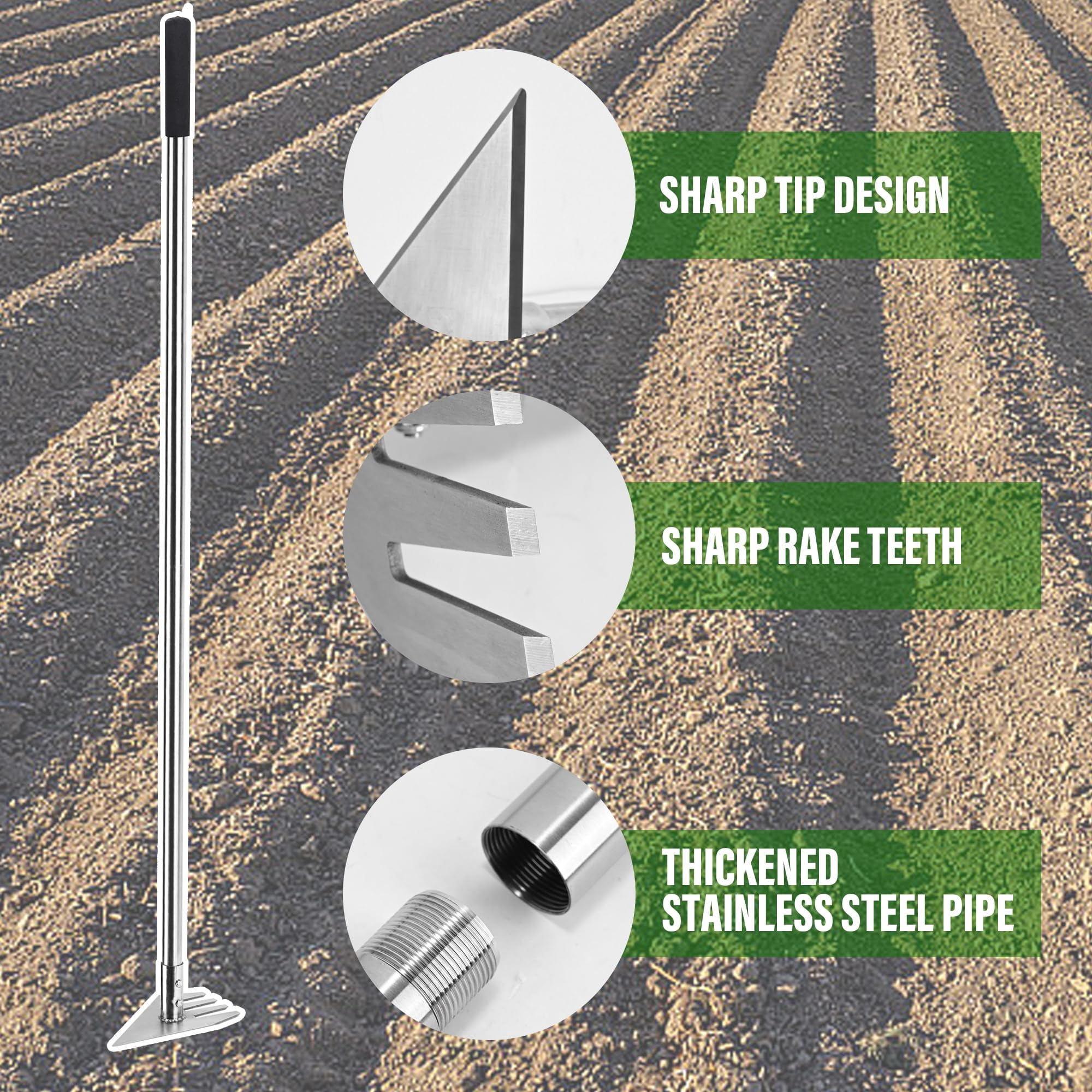 Garden Hoe Tool And Weeder  56 Inch Long Handle Cultivator With Stainless Steel Heavy Duty Hand Tiller For Weeding Digging Loosening Soil Removing Moss