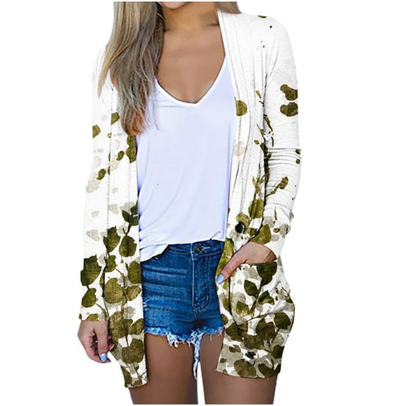 fartey Bohemian Cardigan Coat for Women Plus Size Floral Print Slim Kimono Shirts Casual Long Sleeve Vacation Cardigan Tshirts, S-5XL