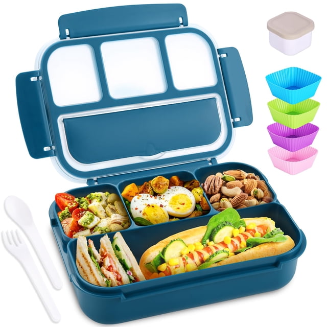 Recipiente Bento Box para almuerzo con forma de concha y tortuga, 1200 ml, color azul marino