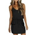 thumbnail image 3 of Zorckvet 2026 Summer Cami Dress for Women Elastic V Neck Sundresses Spaghetti Strap Sundress Drawstring Dresses with Pocket, 3 of 6