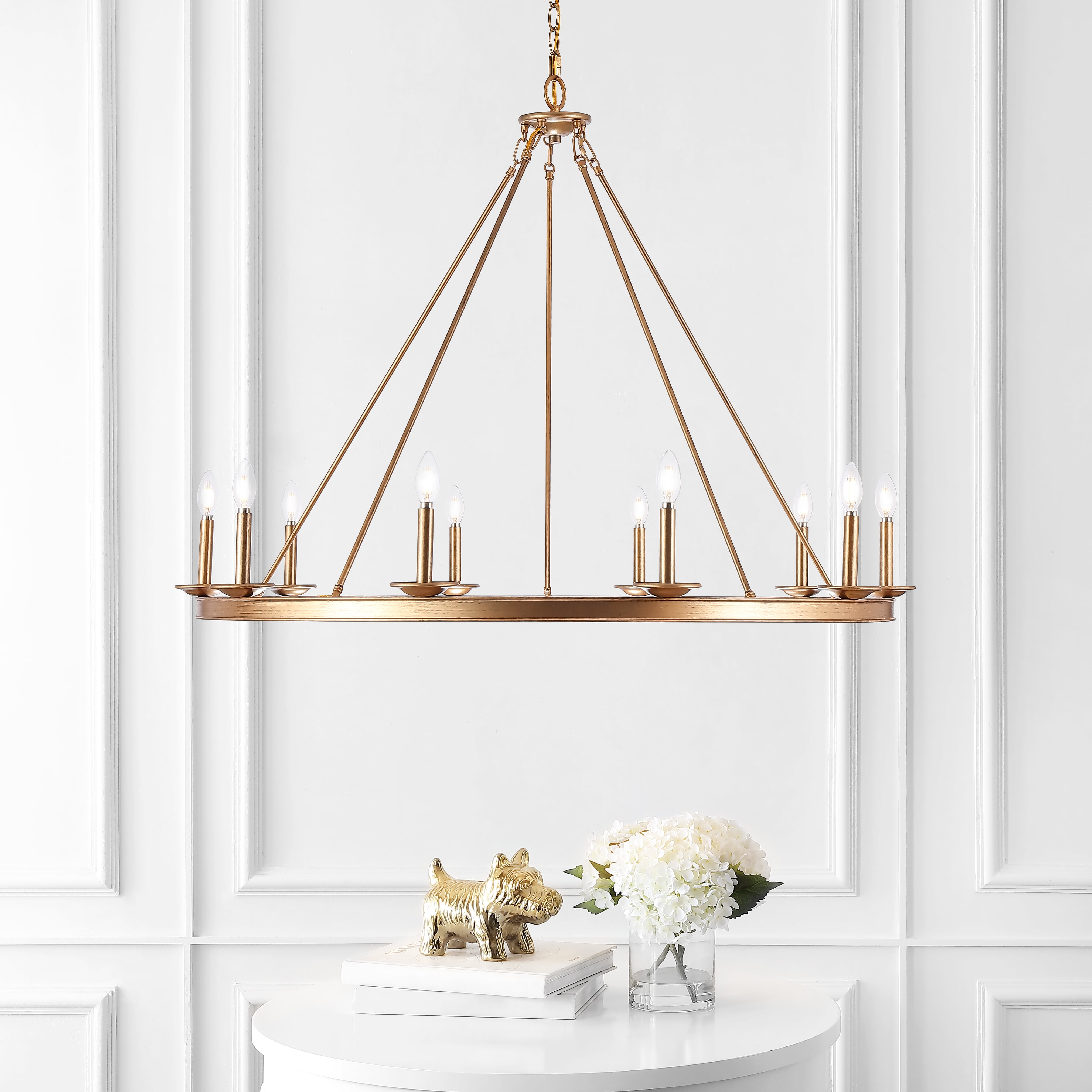 SAFAVIEH Telta 10 Light Industrial Adjustable Chandelier, Gold Painted