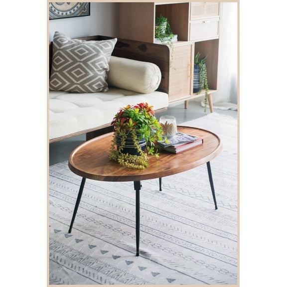 Classic Oval Acacia Wood Coffee Table for Living Room, 39x26x16”, Versatile Timeless Design