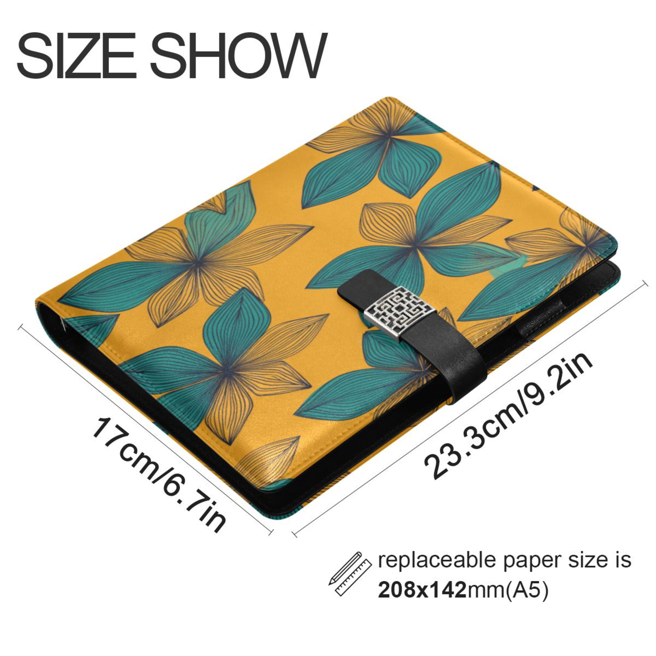Leather Planner Leather Notebook Notebook Journal Binder Design Pen Pocket Design Convenient for Storage Blue Flowers Pattern