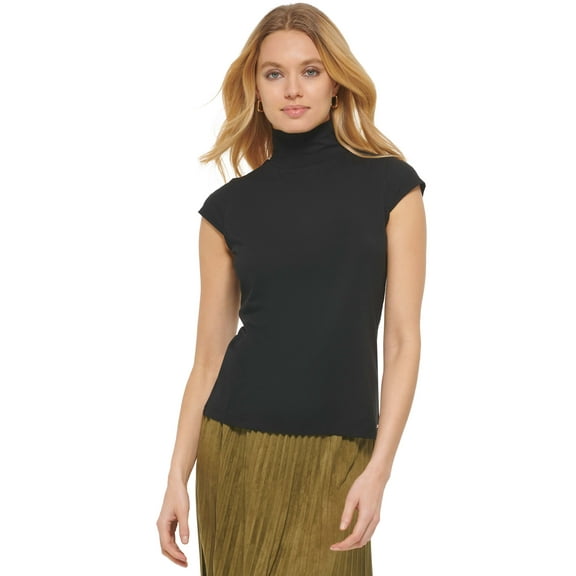 Cap Sleeve Mock Neck Top Black S