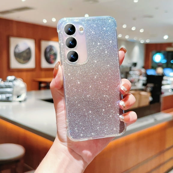 for Samsung Galaxy S24 Plus Case, Luxury Glitter Paper Sparkle Transparent Colorful Gradient TPU Skin Cover Drop Protection Shockproof Back Case Cover for Samsung Galaxy S24 Plus, Purple