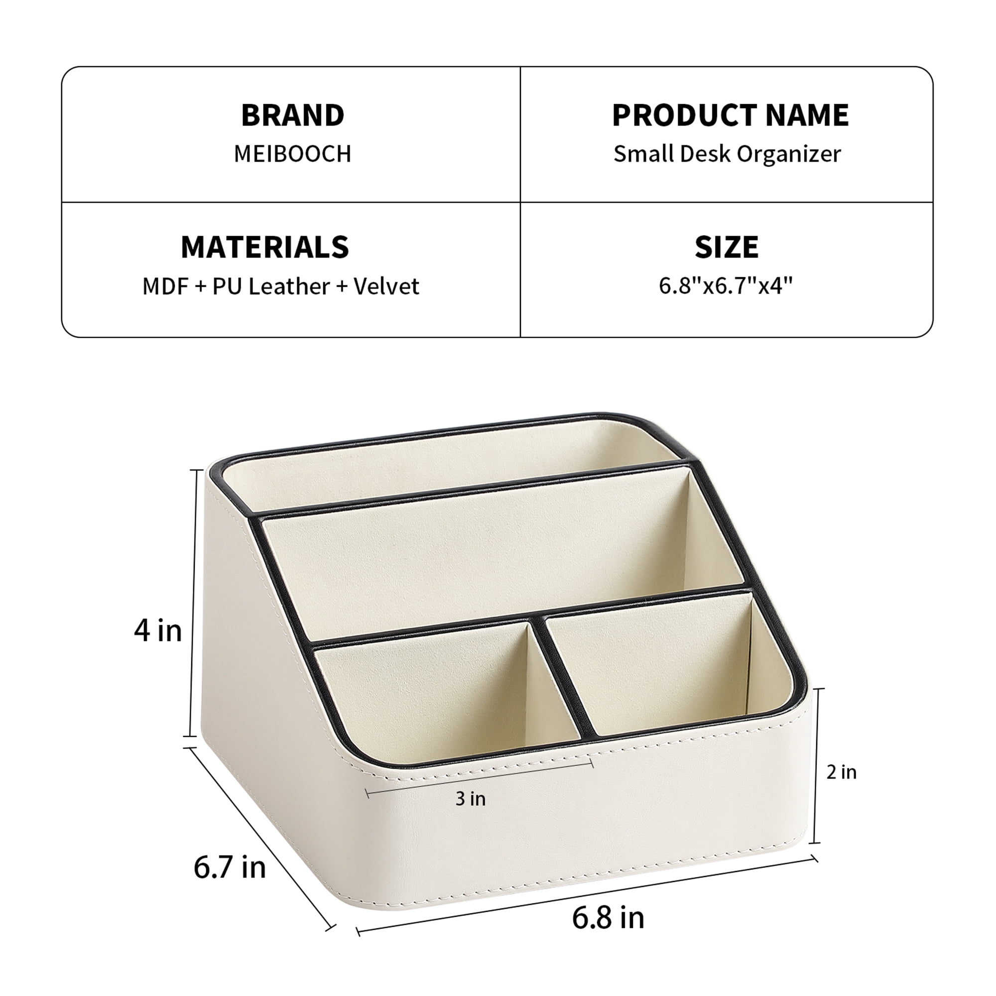 Remote Control Holder, PU Leather Small Desk Organizer Stylish Cute Desktop Organizer for Home Office Desk Accessories, Remote Caddy Bedside Nightstand Organizer for Women Men (Cream)