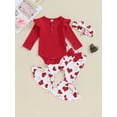 thumbnail image 3 of Hirigin Newborn Baby Girl Valentine’s Day Outfits Long Sleeve Ribbed Romper + Heart Flare Pants + Headband 3 6 12 18 Months Cute Clothes Set, 3 of 9