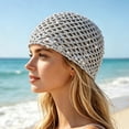 thumbnail image 2 of Valora Glitter Sequin Mesh Boho Hollow Out Beret For Beach Travel Party Fashion Hat Gray, 2 of 4