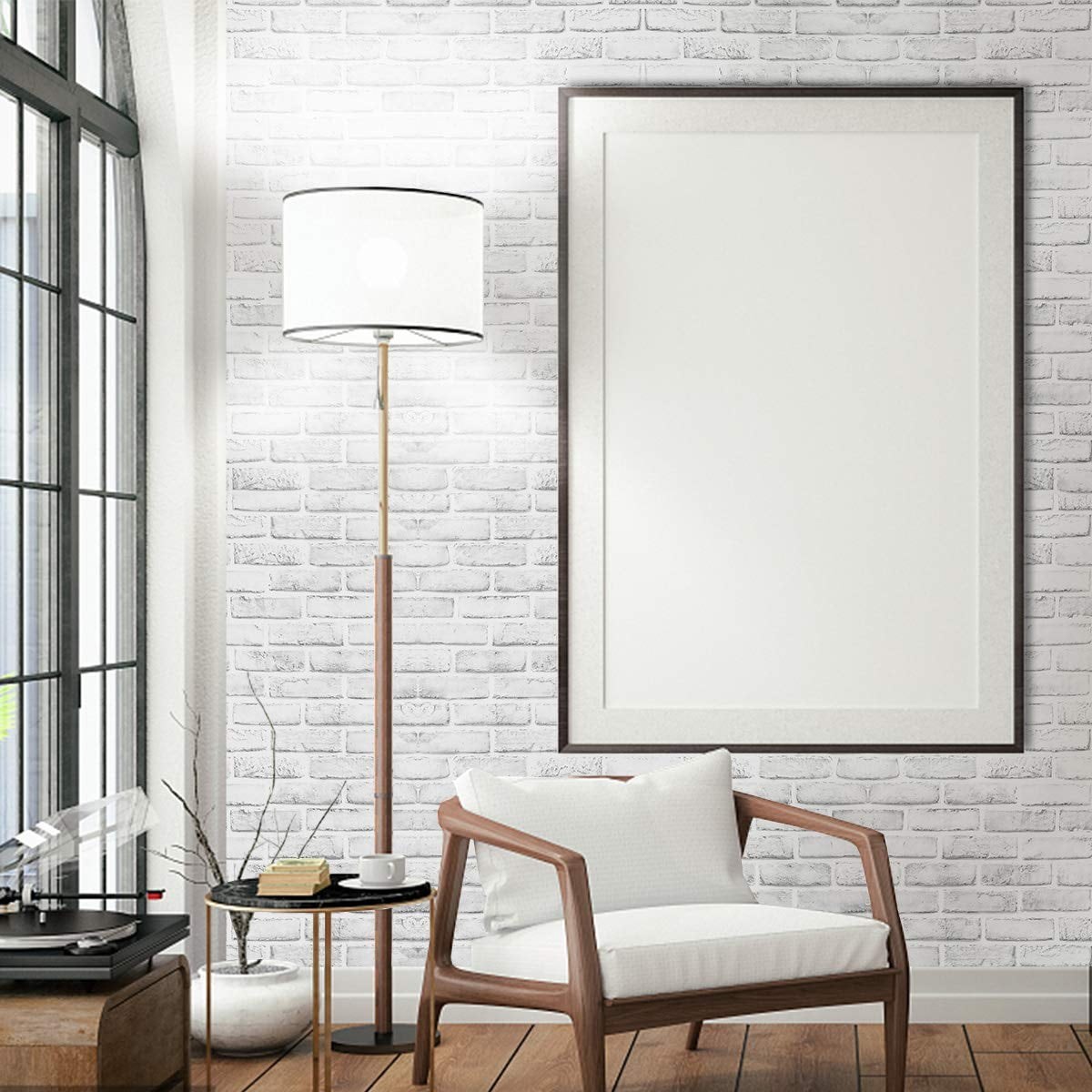 White Gray Brick Wallpaper, 3D Effect Vintage Blocks Peel and Stick Wallpaper, 17.7" x 32.8ft