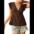 thumbnail image 3 of Blusa de Tirantes con Cuello en V, Mangas con Volantes y Ojales Acampanados para Mujer Color Café XL, 3 of 7