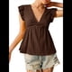 thumbnail image 3 of Blusa de Tirantes con Cuello en V, Mangas con Volantes y Ojales Acampanados para Mujer Color Café L, 3 of 7