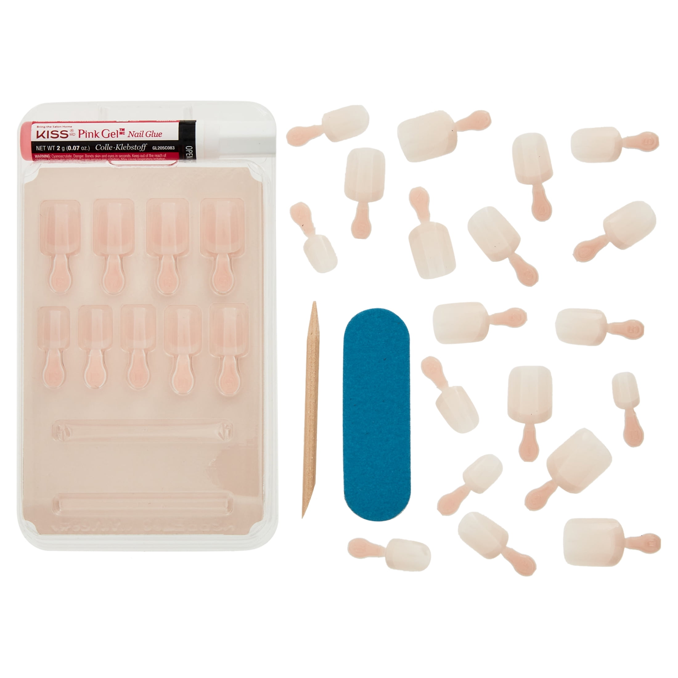 Kiss Salon Acrylic Nude French Press On Nails, Light Pink, Petite, Square Shape, 28 Ct.