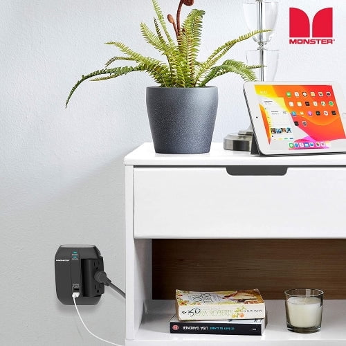 Monster Swivel Wall Tap with 6 Outlets and 2 USB Ports - English/French