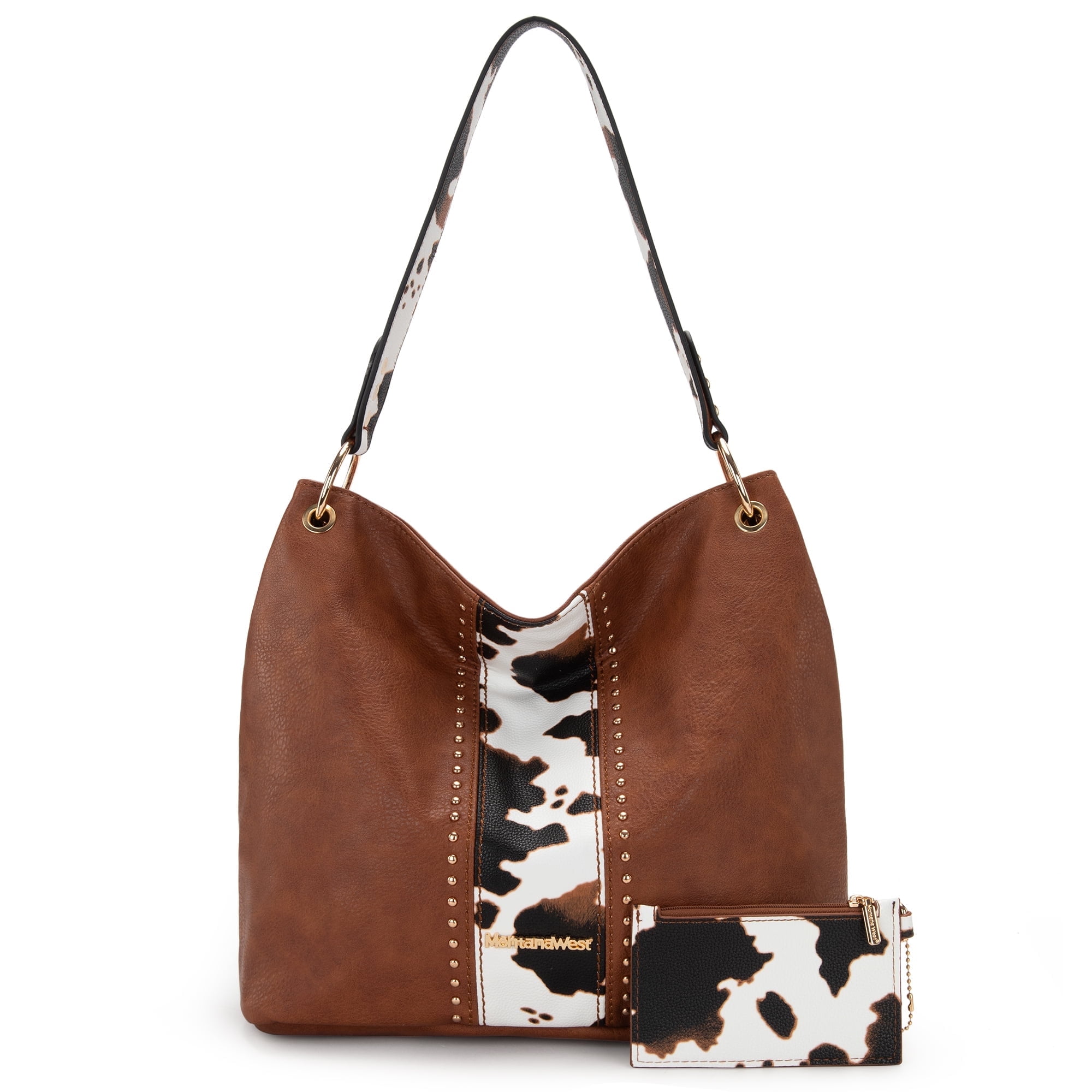 Montana West Purses for Women Hobo Shoulder Handbags with Zipper, Cow Print-Brown