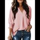 thumbnail image 3 of Blusas Elegantes e Informales para Mujer, con Escote en V y Mangas 3/4, con Puños Fruncidos Rosa M, 3 of 6