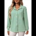 thumbnail image 3 of Camisas de Mujer con Botones, Blusas Clásicas A Rayas de Larga con Cuello y Bolsillo para Oficina. Verde XXL, 3 of 10