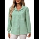 thumbnail image 3 of Camisas de Mujer con Botones, Blusas Clásicas A Rayas de Larga con Cuello y Bolsillo para Oficina. Verde S, 3 of 10