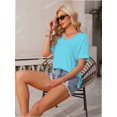 thumbnail image 5 of Women's V Neck T Shirts Casual Rolled Short Sleeve Side Split Summer Tops Loose Fit, 5 of 5