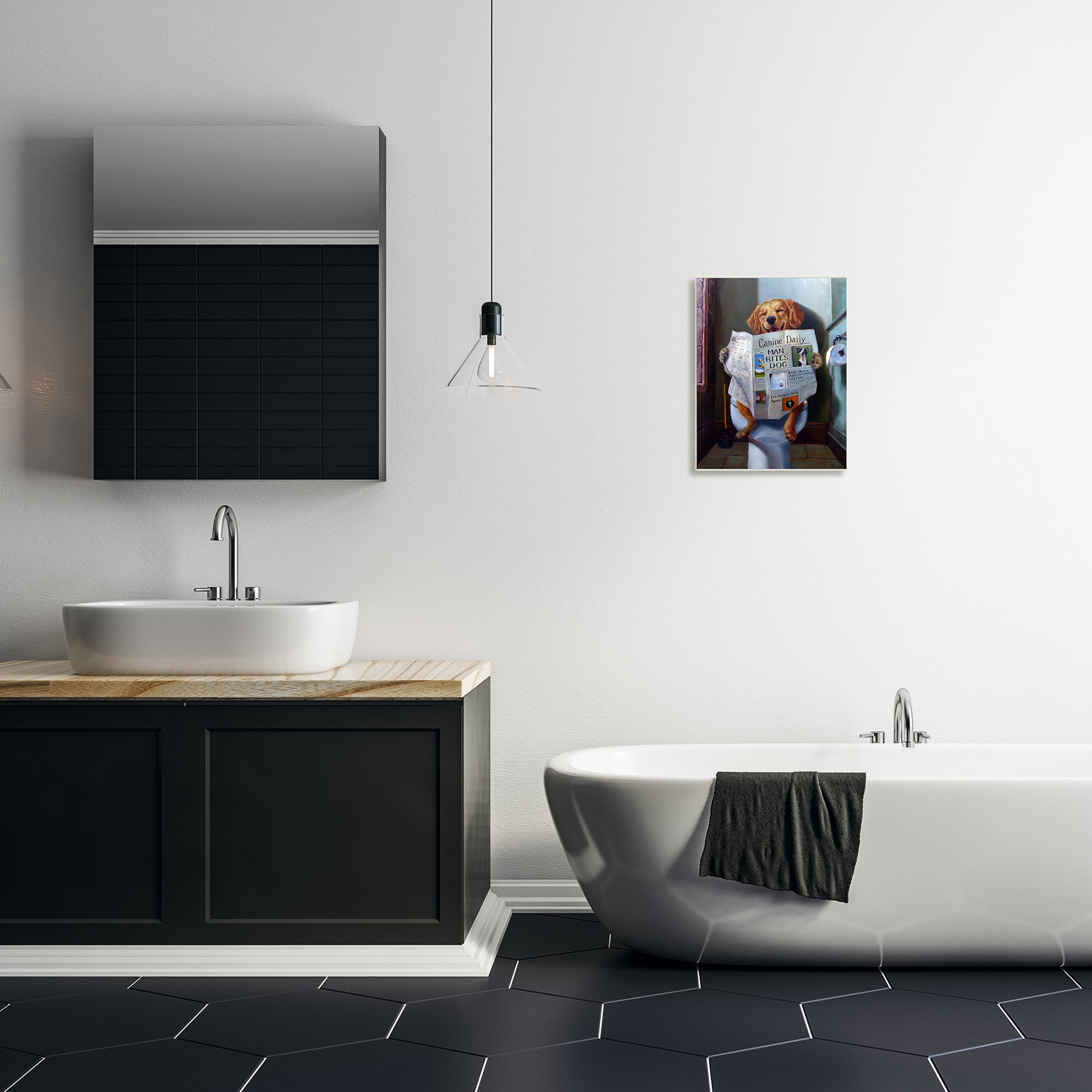 The Stupell Home Decor Collection Dog Reading the Newspaper On Toilet Funny Painting Oversized Wall Plaque Art, 12.5 x 0.5 x 18.5