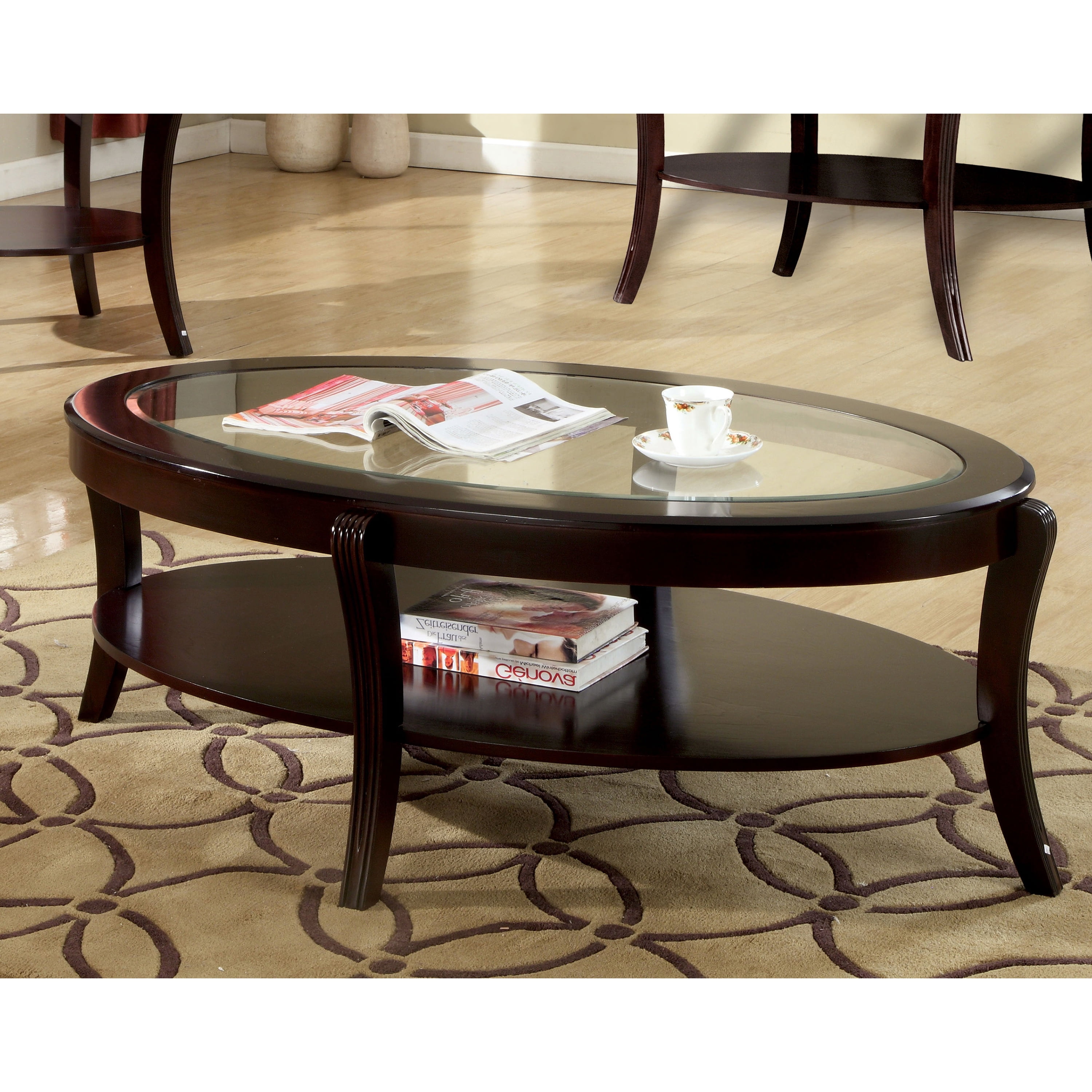 Furniture of America Bello Transitional Glass Top Coffee Table