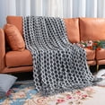 thumbnail image 4 of Ntbay Acrylic Knitted Throw Blanket with 7" Tassels, Lightweight and Soft Cozy Decorative Woven Blanket for Travel, Couch, Bed, Sofa, 51" x 67", Gray Wave, 4 of 6